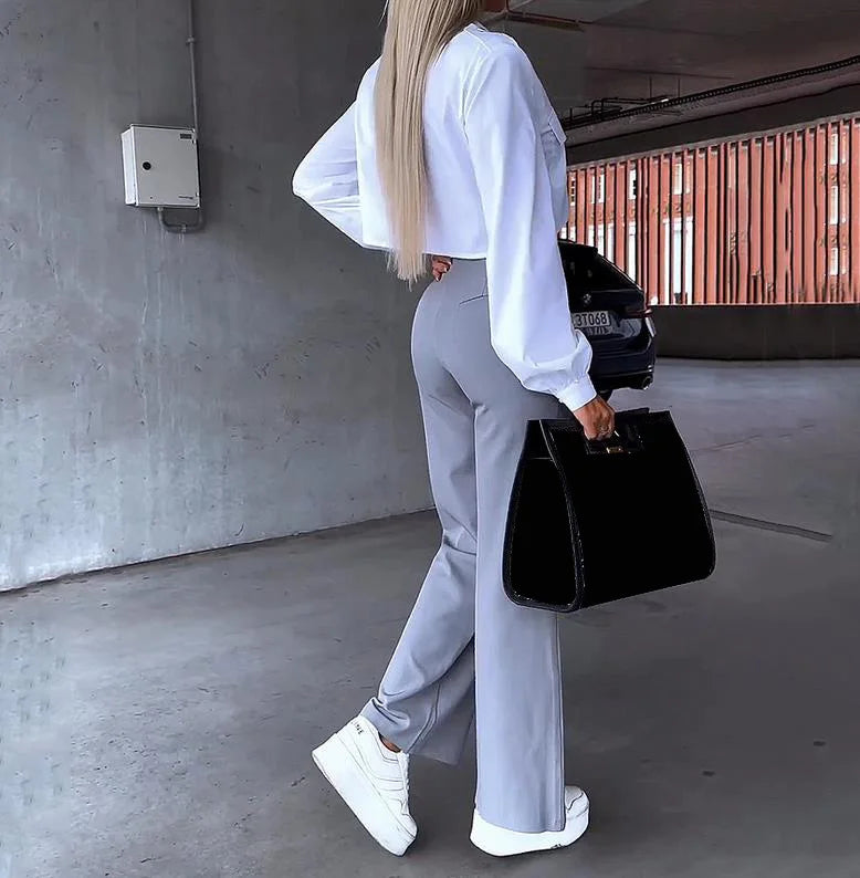 Office Lady Women's Pant Sets 2 Pieces New Holiday Style Short Blazers Coat + Straight Pants Suit 2024 Spring Womens Outfits - JN Fashion Fusion