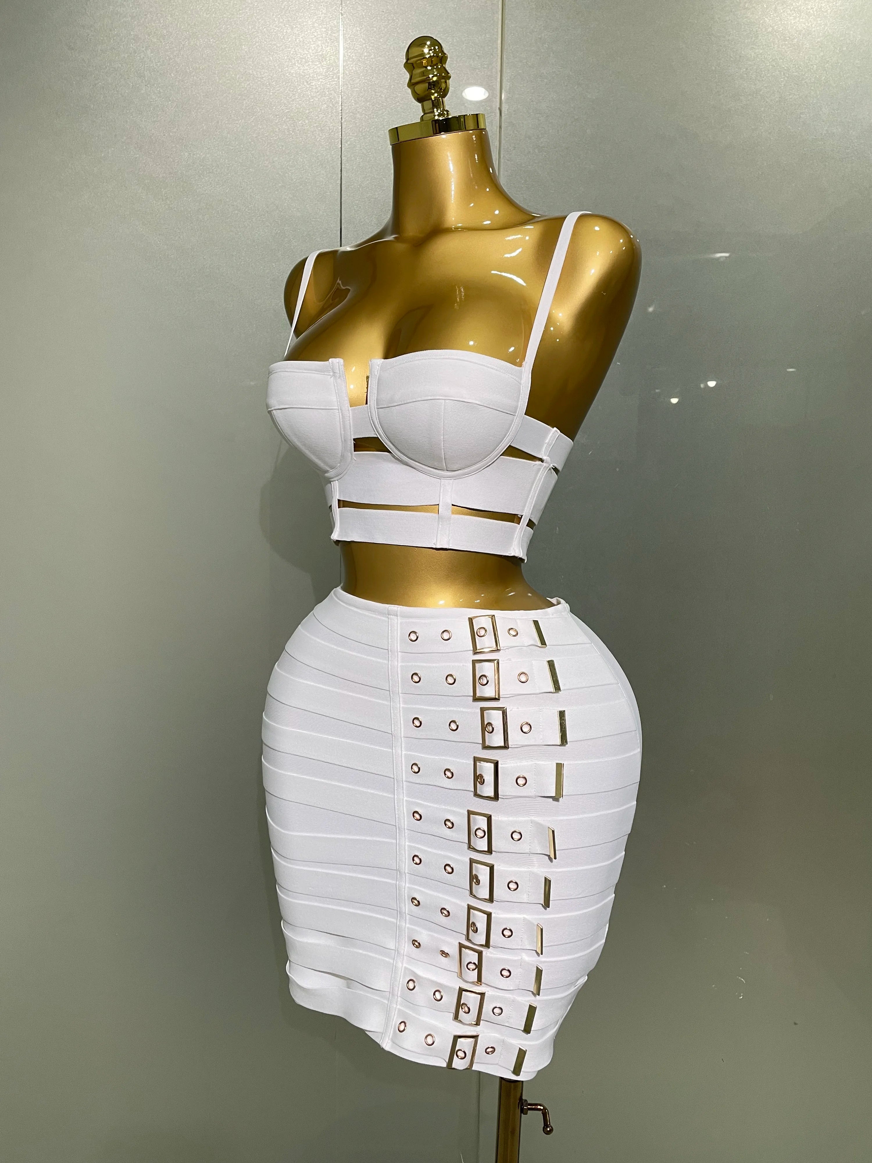 2025 New Arrival High Quality Women Sexy Bandage Tops Fashion Pencil Skirts Set Nightclub Party Celebrate Women's Set - JN Fashion Fusion