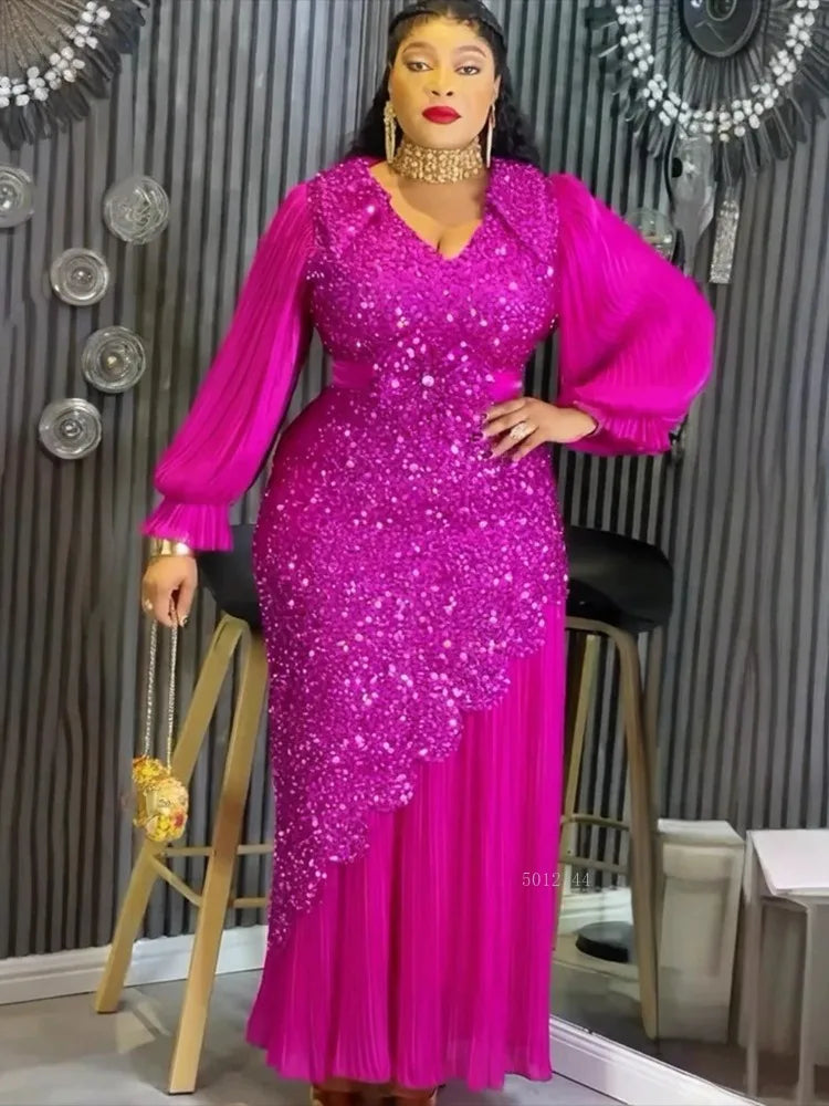 Elegant African Dresses for Women Plus Size Sequin Evening Party Long Dress Dashiki Ankara Turkey Outfits Robe African Clothes