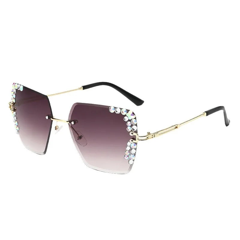 1 pair of fashionable women's square frameless gradient lens glasses with crystal decoration and metal material - JN Fashion Fusion