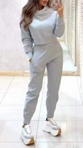 2025 New Women's 2-piece Long-sleeved Short Sweatshirt Turtleneck Fashion Casual Elastic Waist Slim Pant Sets - JN Fashion Fusion