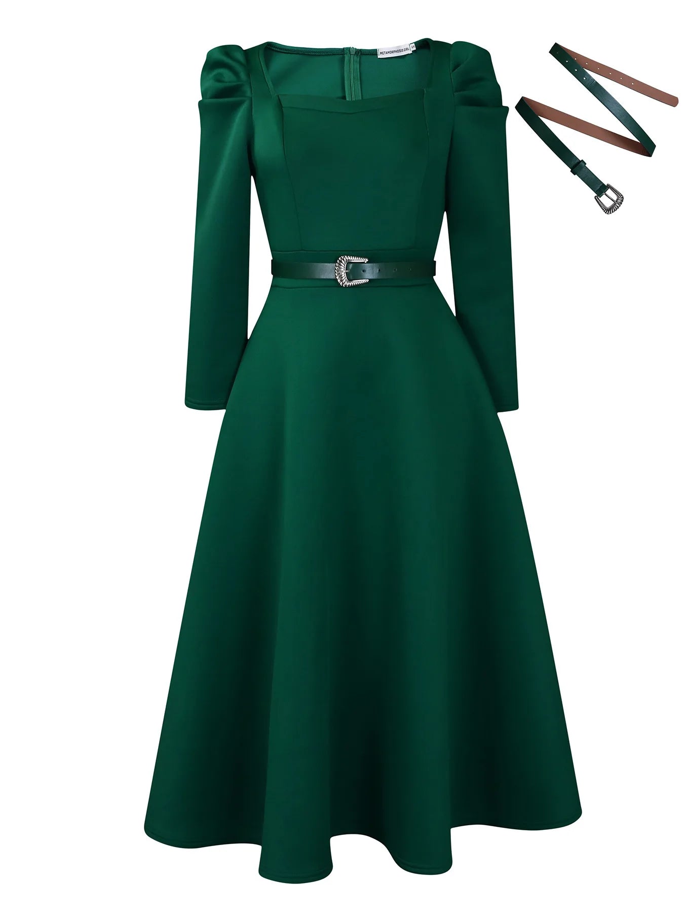Vintage Spring Autumn Formal Evening Long Sleeve Midi Dresses Women Bubble A Line Pleated Big Bottom Wedding Party Dress