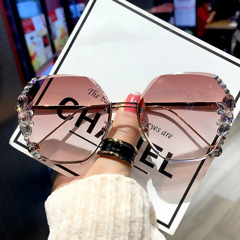 New Borderless Metal Sunglasses Women's Decorative Diamond Sun Glasses Women Luxury Brand Designers Eyewear UV400 Gafas De Sol - JN Fashion Fusion