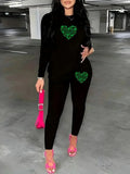 Long-sleeved round-neck loose top with high-waisted elastic slim-fit pants, a casual women's two-piece set
