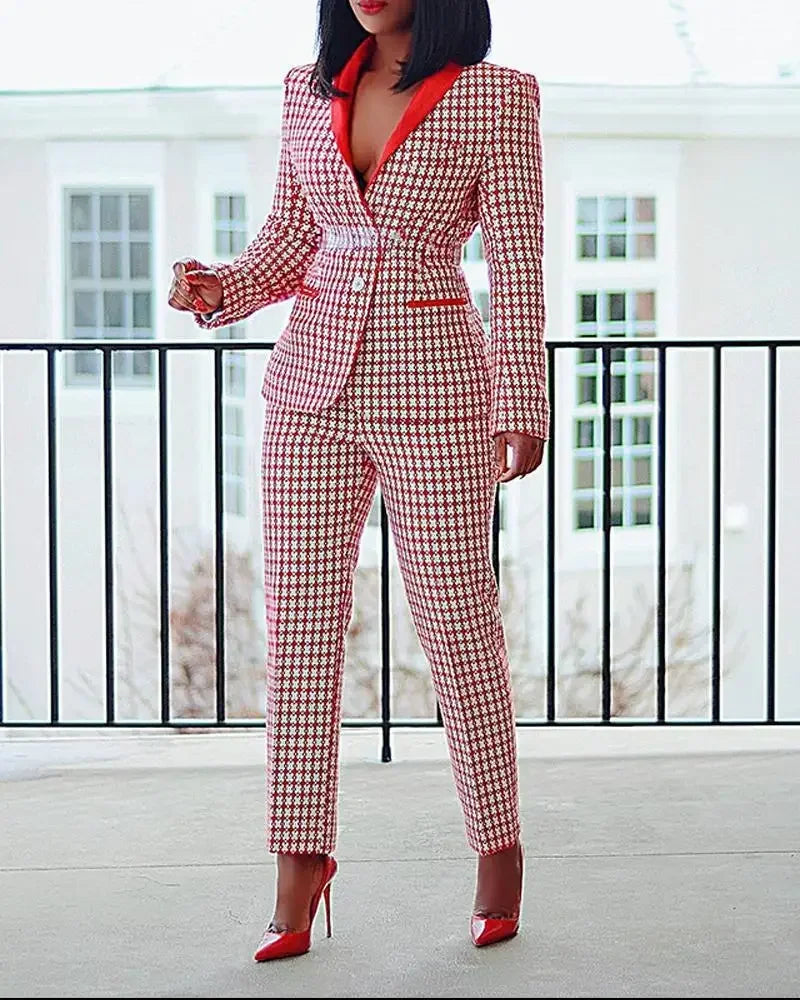 CM.YAYA Elegant Houndstooth Blazer Suit and Pants Two 2Piece Set  Women 2023 Autumn Winter Classic OL Street Outfit Tracksuit - JN Fashion Fusion