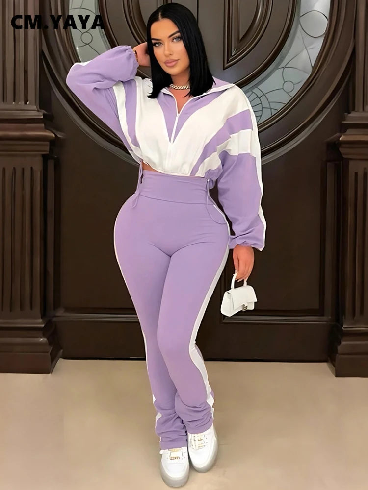 Active Patchwork women's zip-up sweatshirt and long pants tracksuit set by JN Fashion Fusion, perfect for fall 2026.
