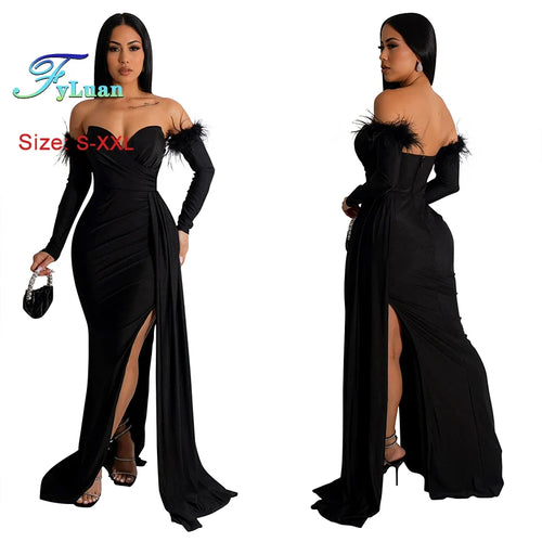 2026 Red Wrap Chest Long Dresses For Women Sleeveless With GlovesRibbon Side Split Ruffles Robe Evening Birthday Party Clothes - JN Fashion Fusion
