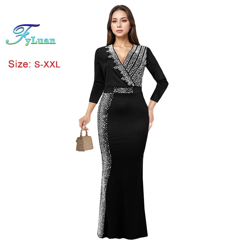 Hot Sale Of The Season Women's Waist Wrap Long Dress Temperament Solid Color Skinny Deep V Neck Lady Decor Dinner Dress Clothes - JN Fashion Fusion