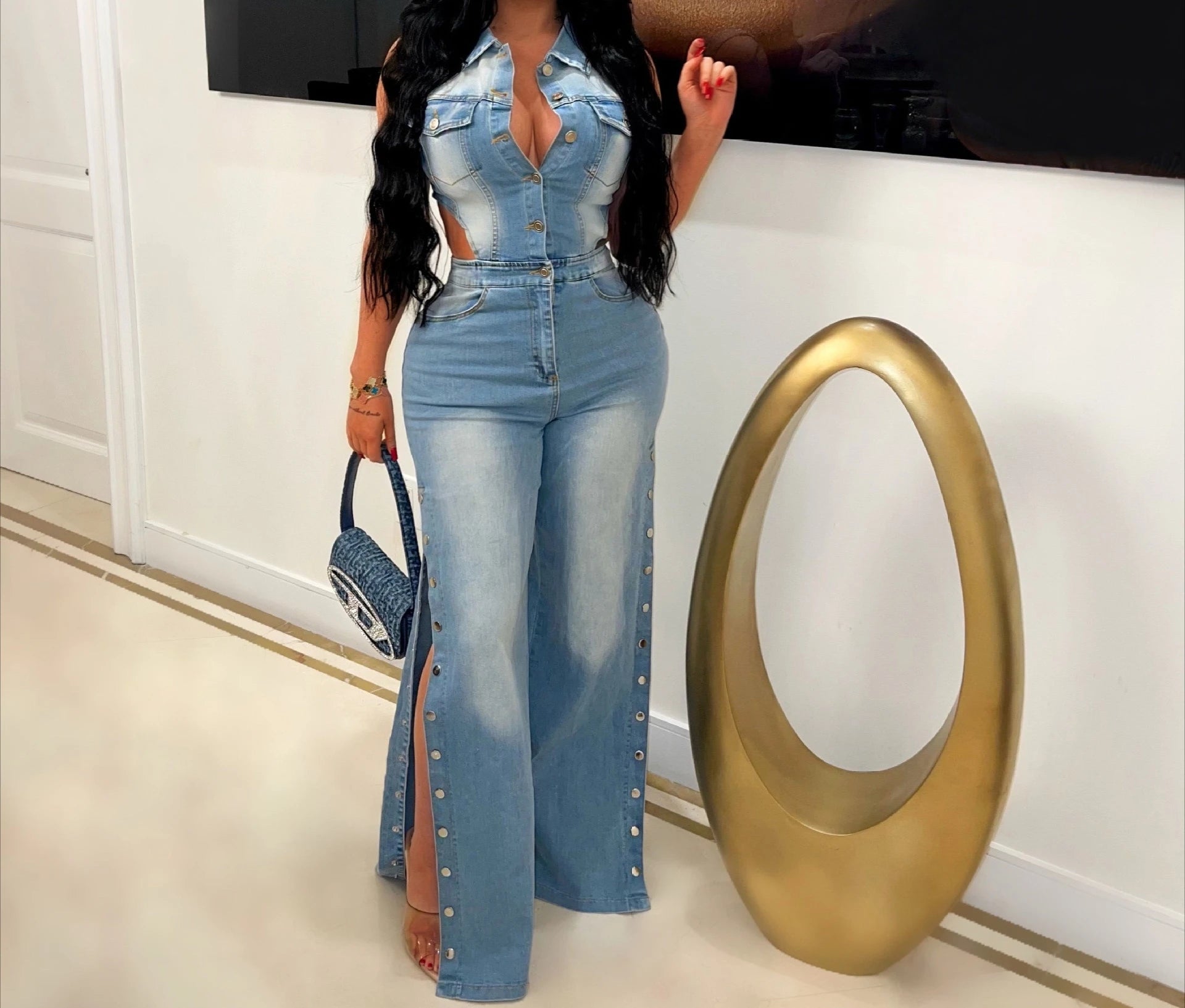 Jeans Jumpsuit Women Clothes Fall 2026 Fashion Side Button Straight Leg Pants Denim Rompers Playsuits One Pieces Overalls Outfit