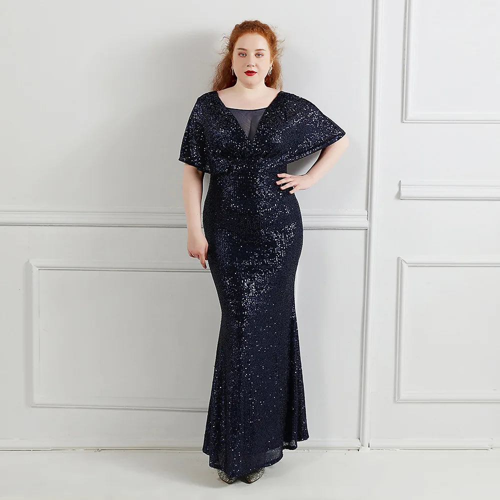 HBLL Plus Size Dress for Women Glitter Sequin Dresses Sexy Party Birthday Elegant Celebrity Floor Length Maxi Evening Dress