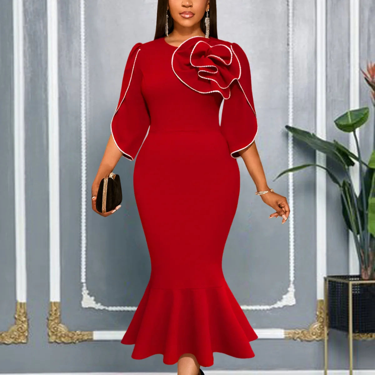 African Party Evening Dresses for Women Elegant Dashiki Short Sleeve Polyester Long Maxi Dress Africa Clothing