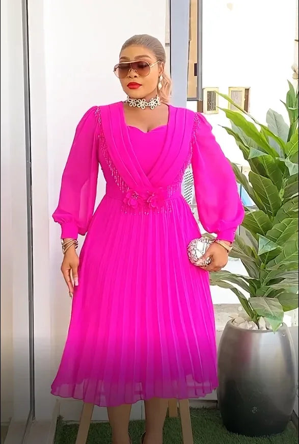 African Dress Women Fashion Elegant Clothing Plus Size Wedding Party Summer Dressing 2026 For Office Pleated Skirt Daily Wear