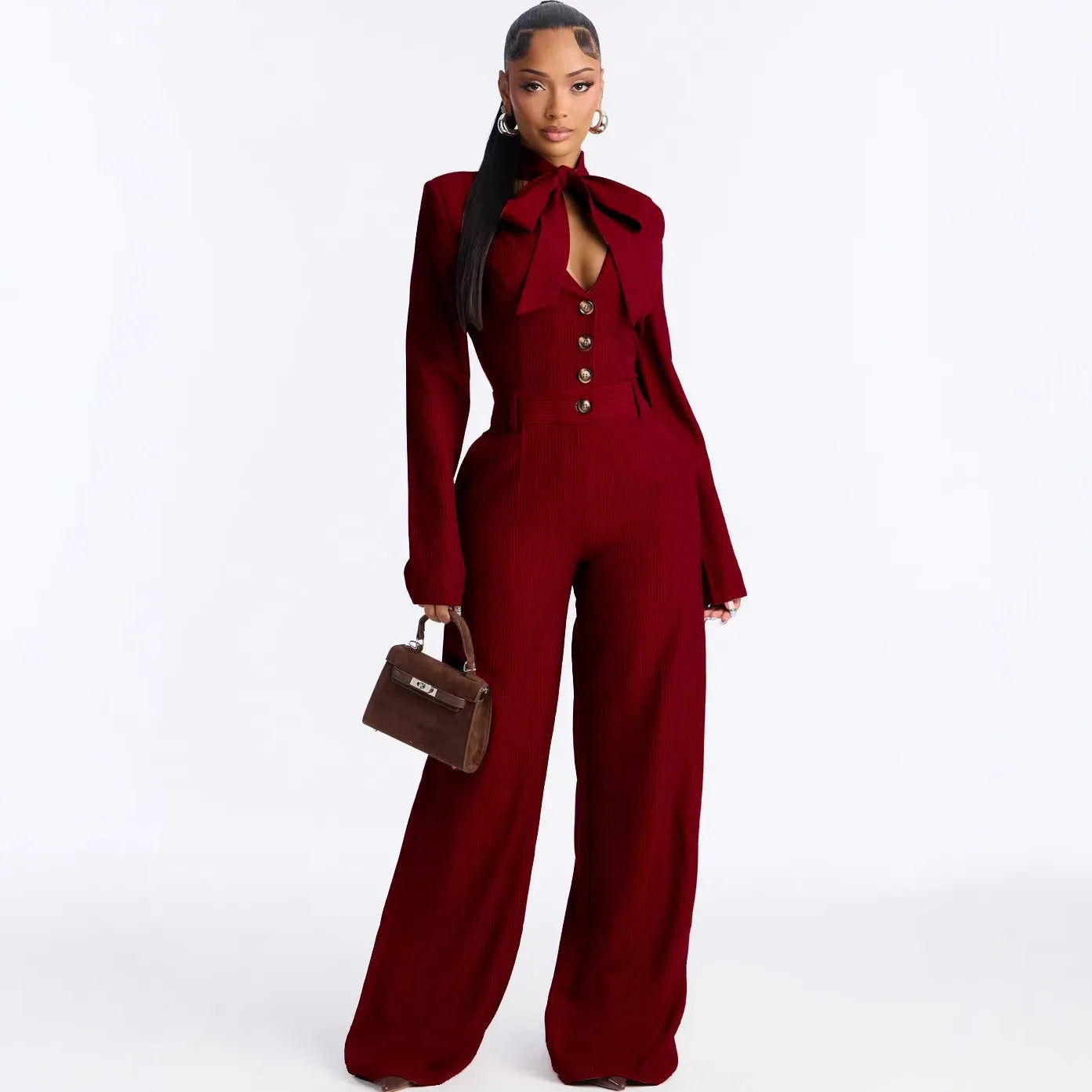 Solid Women Jumpsuits For Spring Summer Long Sleeve V-Neck Balck Jumpsuits Fashion Streetwear Overalls Pants Trousers 2026 - JN Fashion Fusion