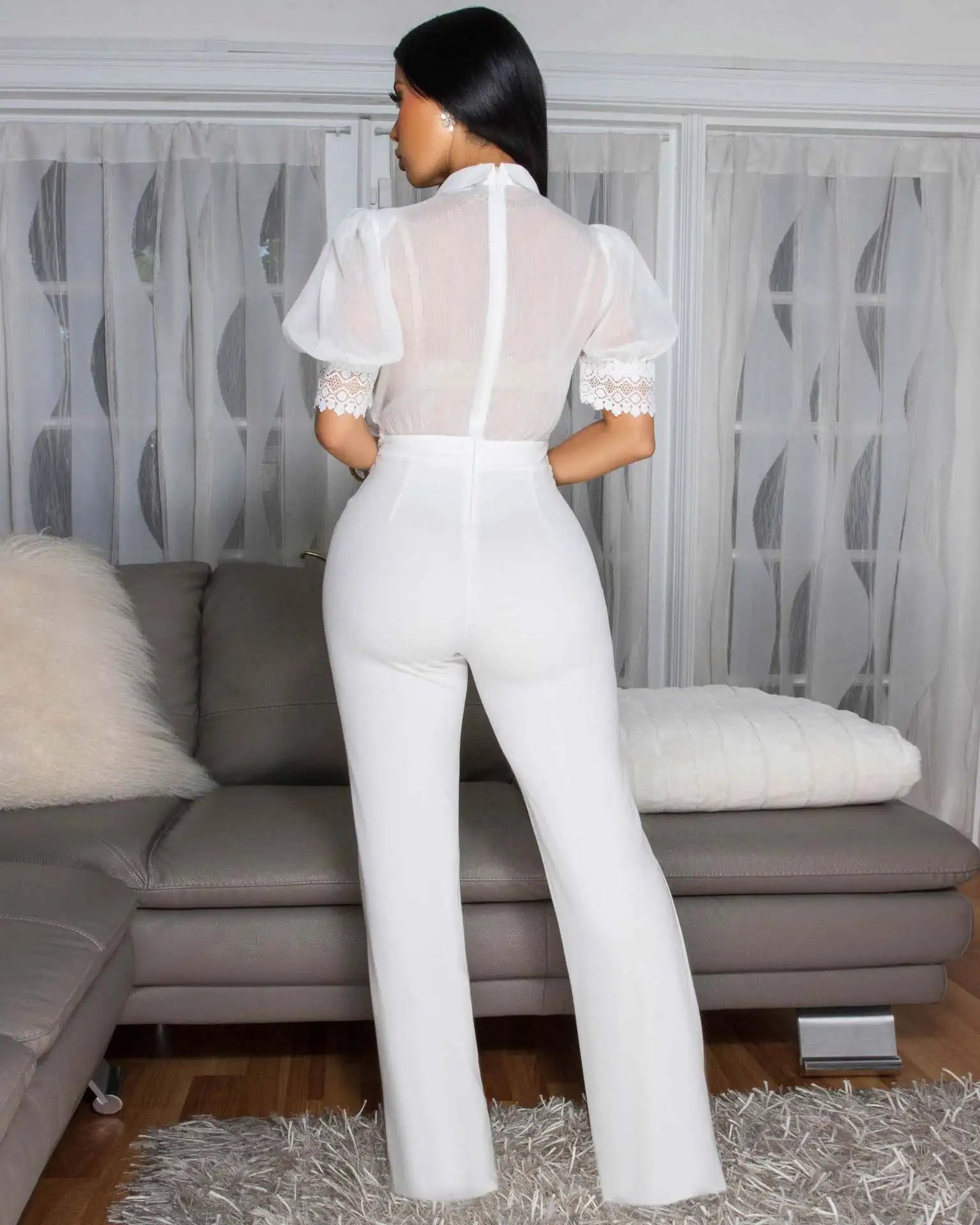 Patchwork Wide Leg Party Jumpsuit Sexy Women Turn Down Collar Elegant Lace Night Club Romper Overalls - JN Fashion Fusion