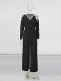 Modphy Elegant Slim Fit Long Sleeved Jumpsuit 2026 New Heavy Industry Bead Diamond High Waist Solid Color Long Jumpsuit