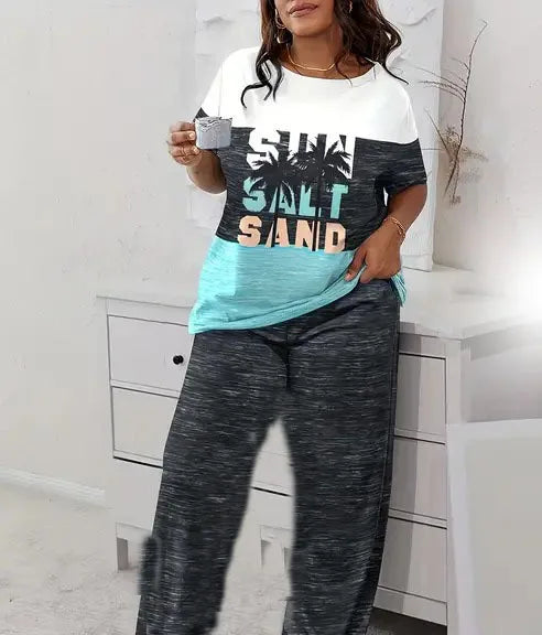 Short Sleeve 2 Piece Women Sets 2026 Spring Summer Matching Sets Stripe Print Two Pieces Sets Top Pants Suits Outfits Clothing