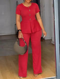 Jumpsuit Women 2026 New Spring Toggle Button Decor Round Neck Peplum Waist Overalls Casual Zipper Back Wide Leg Jumpsuit