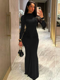 Hugcitar Autumn Solid Long Sleeve Draped Sexy Bodycon Maxi Prom Dress Women Fashion Y2K Outfits Evening Party Festival Club - JN Fashion Fusion