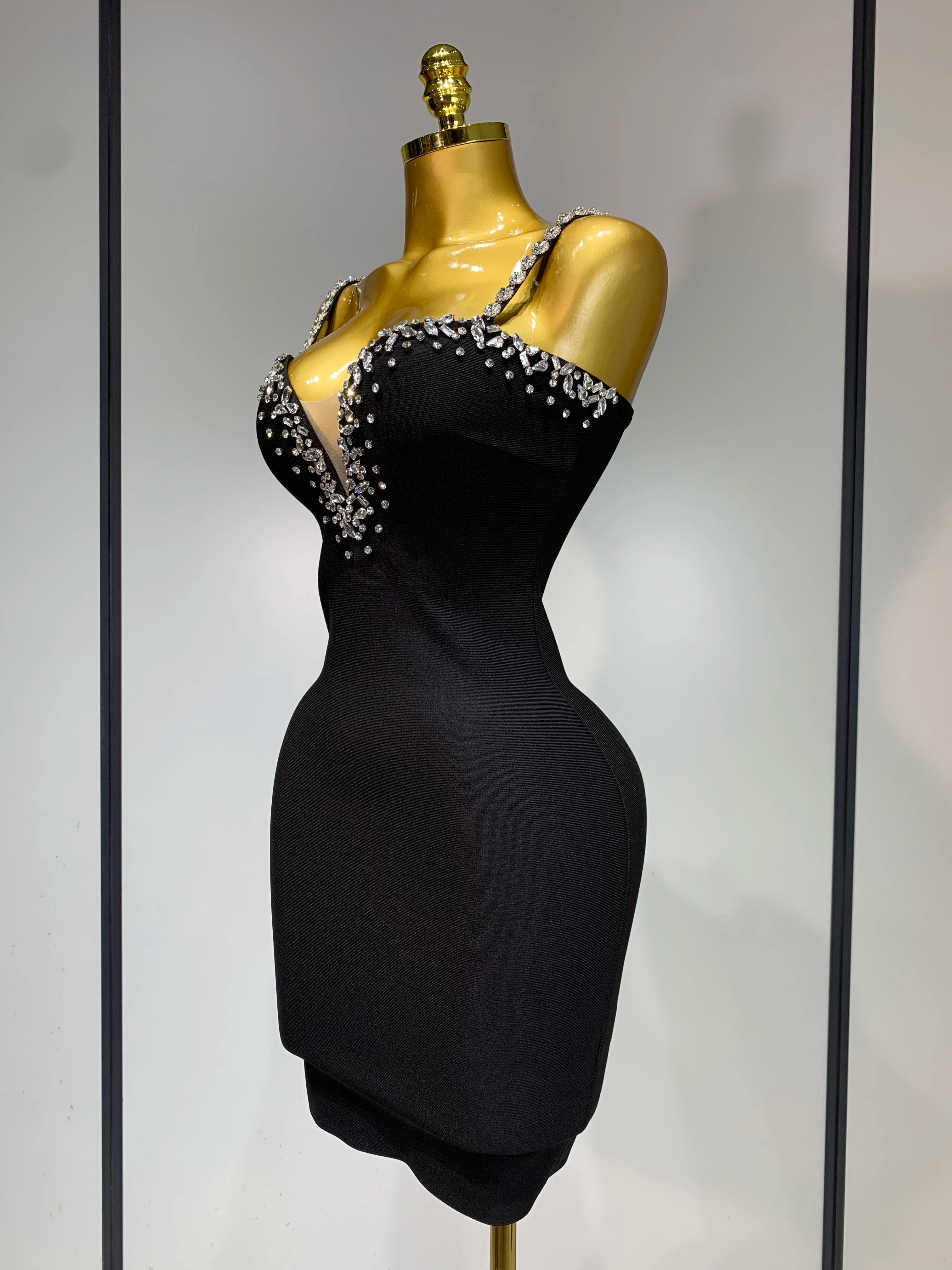 Women Sexy Sling V-neck Black Mini Bodycon Bandage Dress Luxury 2025 Celebrity Evening Club Celebrity Elegant Party Gowns - JN Fashion Fusion