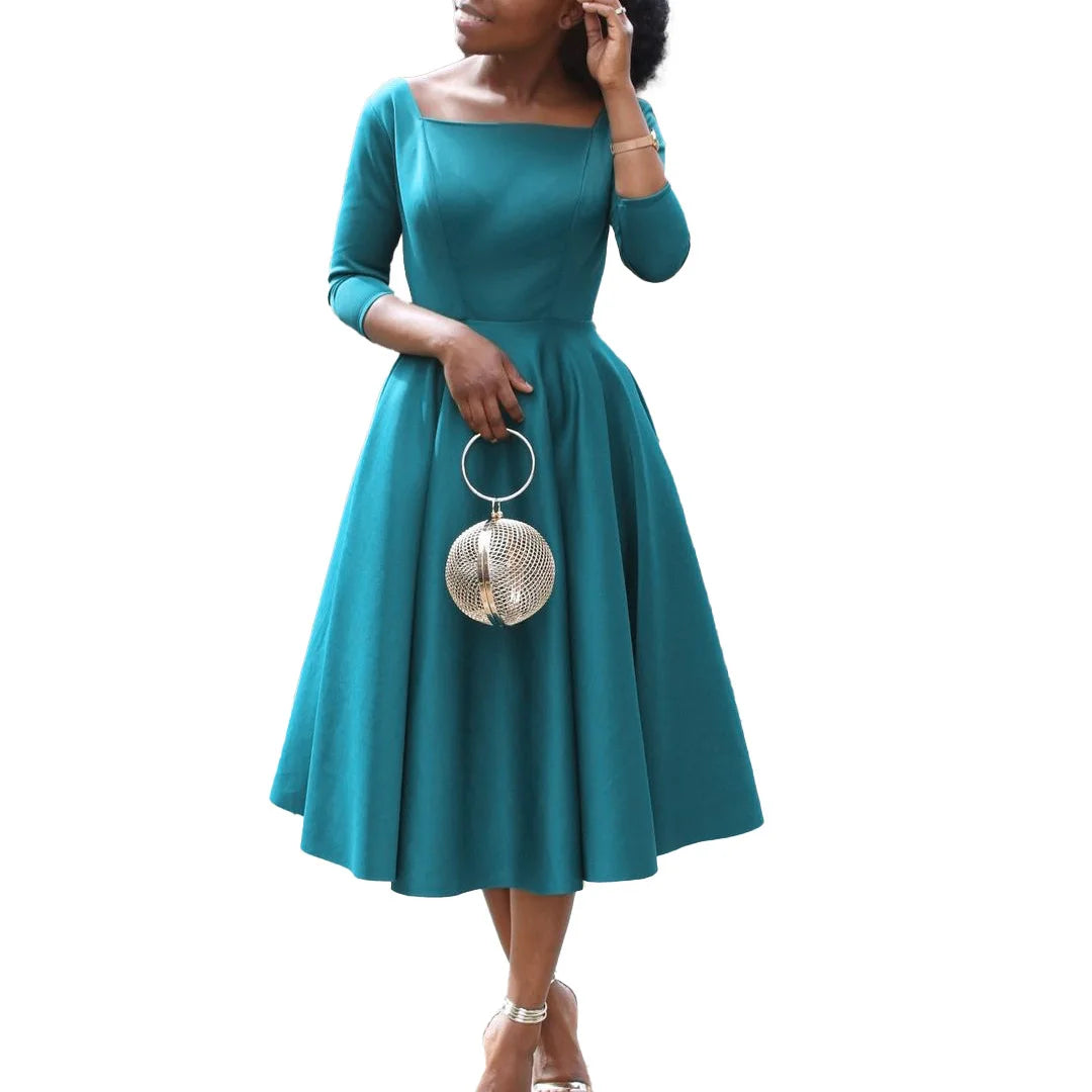 Polyester African Dresses for Women Summer Elegant African Women Long Sleeve Knee-length Dress Dashiki African Clothes Women - JN Fashion Fusion