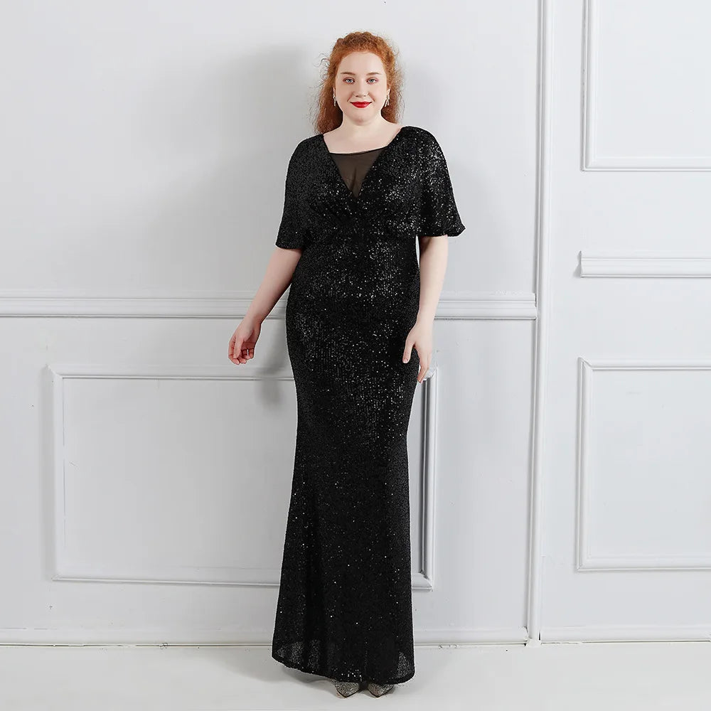 HBLL Plus Size Dress for Women Glitter Sequin Dresses Sexy Party Birthday Elegant Celebrity Floor Length Maxi Evening Dress