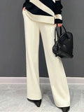 2026 New Women's Fashion Solid Color Knitted Wide Leg Pants Loose Elastic High Waist Full-length Casual Daily Trousers Bottoms