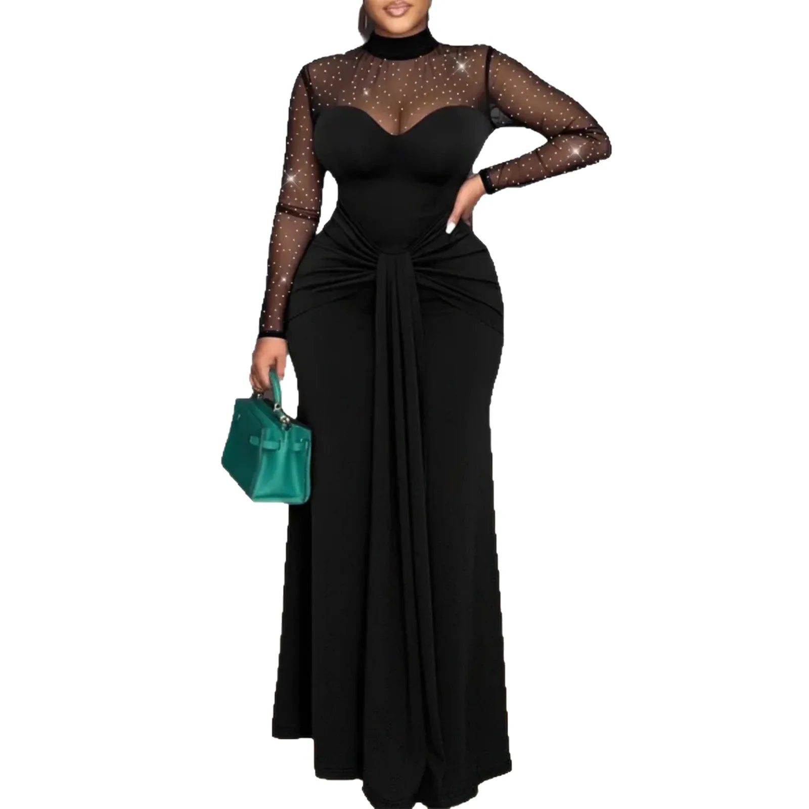 Women's Dress New Spring Autumn Long Sleeve Simple Solid Color Slim Fit Party Dress Sexy Mesh Patchwork Hollow Evening Dress - JN Fashion Fusion