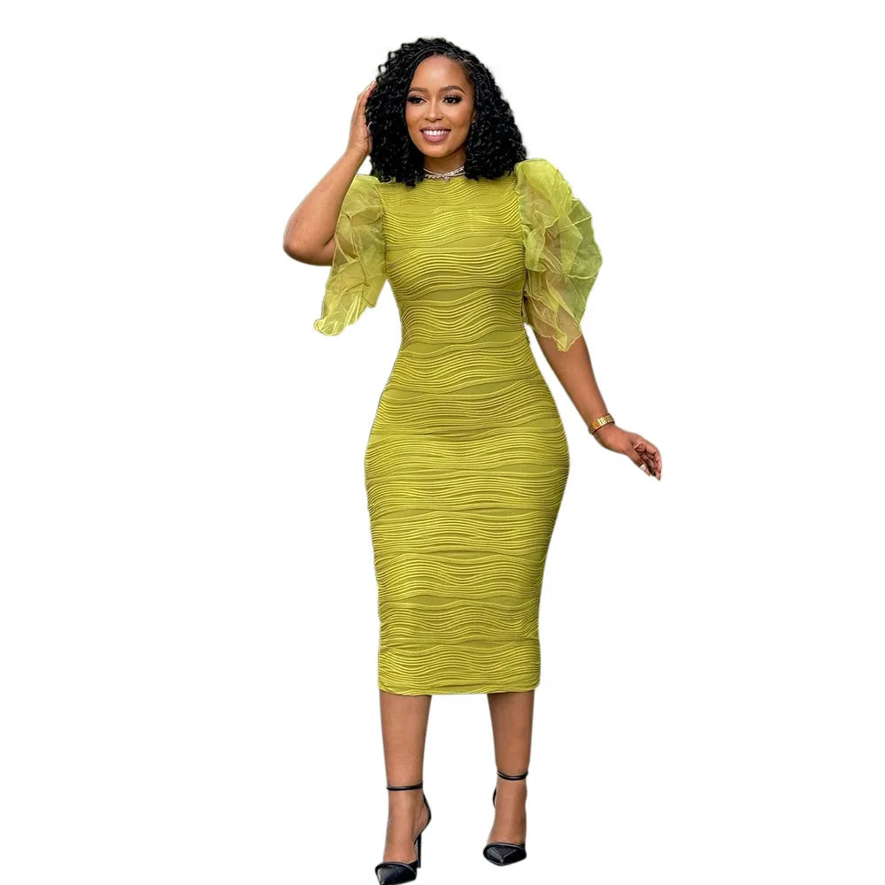 Dashiki African Dresses for Women 2026 Autumn African Short Sleeve Polyester Party Evening Midi Bodycon Dress African Clothes - JN Fashion Fusion