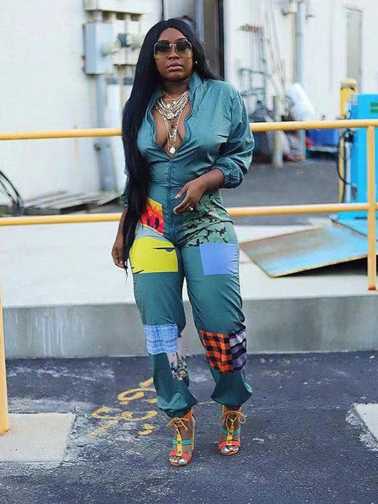 Sporty Jumpsuit Woman Spring Long Sleeve Plus Size Jumpsuits and Rompers Zipper in Front One Piece Outfit Streetwear Jumpsuits - JN Fashion Fusion