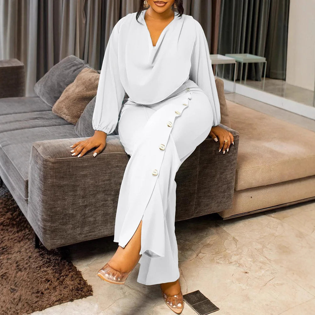 African Elegant Fashion Women Jumpsuits Dashiki Long Sleeve Wide Leg Pants Rompers Party Office Outfits 2025 Summer Spring - JN Fashion Fusion