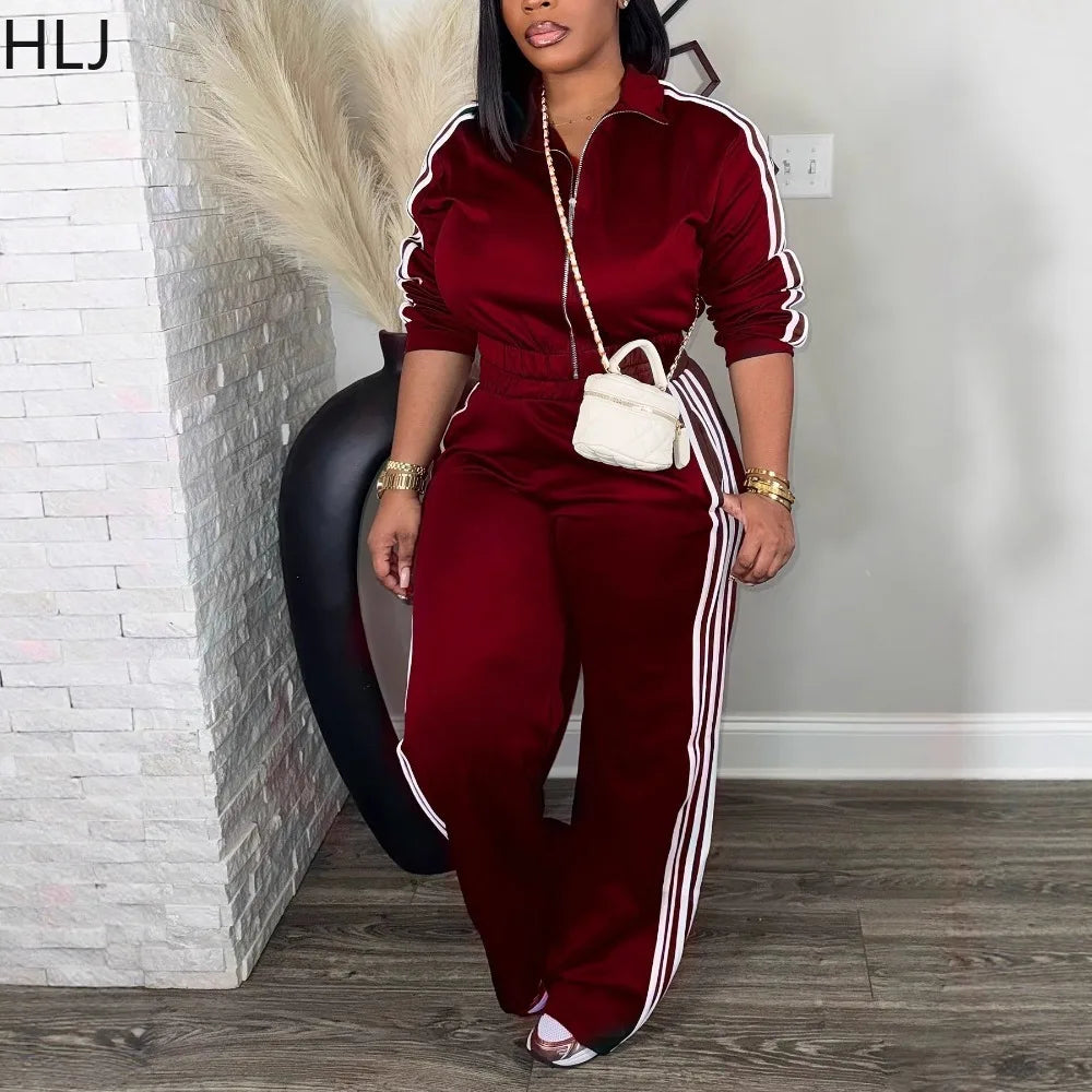 JN Fashion Fusion women's stripe patchwork 2-piece set with solid long sleeve crop top and matching pants, streetwear style.