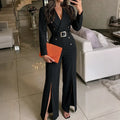 Elegant High Waist Belted Slit Jumpsuit 2026 New Autumn And Winter Women's Fashion Casual Solid Color Jumpsuit Female