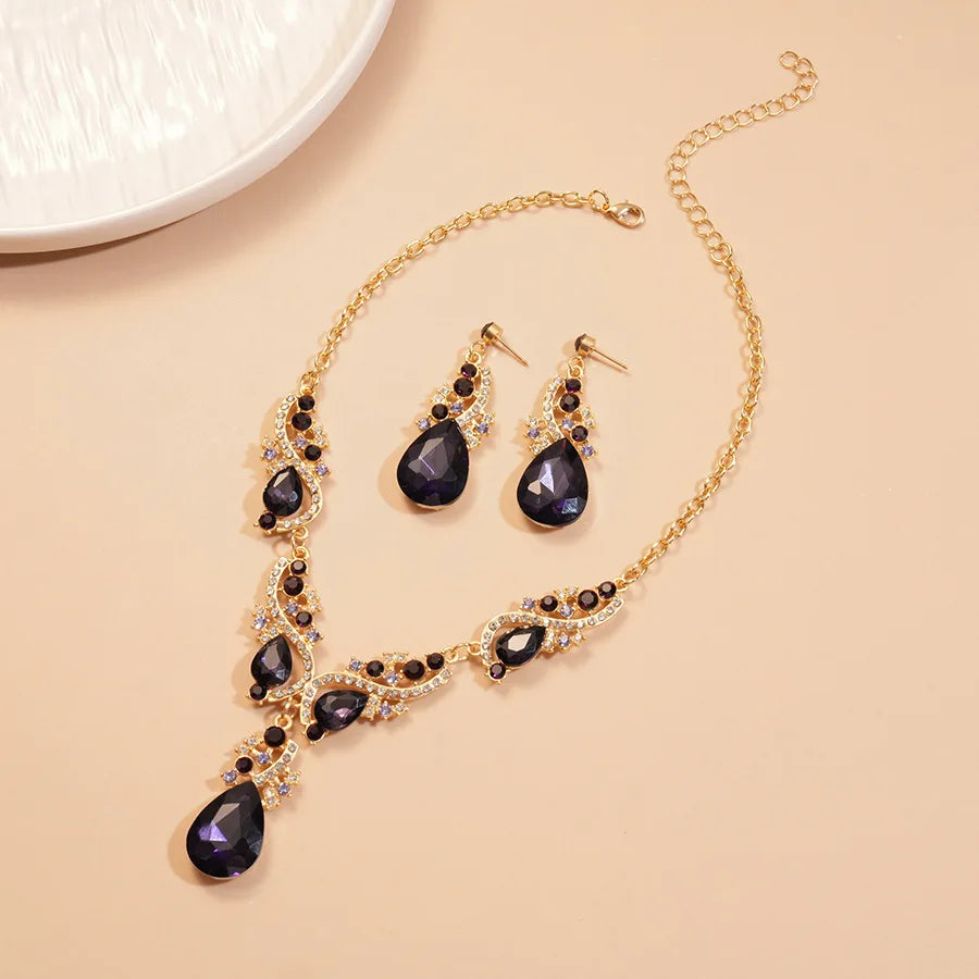 2 Pcs Inlaid Rhinestone Water Drop Necklace Earring Jewelry Sets for Women 2025 Hot Sale Personalized Wedding Bride Accessories - JN Fashion Fusion