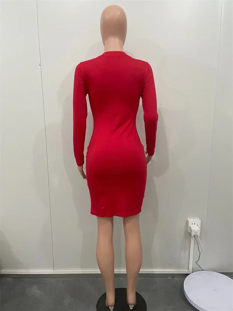 Diamonds Heart-shaped Love Birthday Dress for Women Night Party Long Sleeve Hollow Out Side Slit Bodycon Mini Dresses Clubwear - JN Fashion Fusion