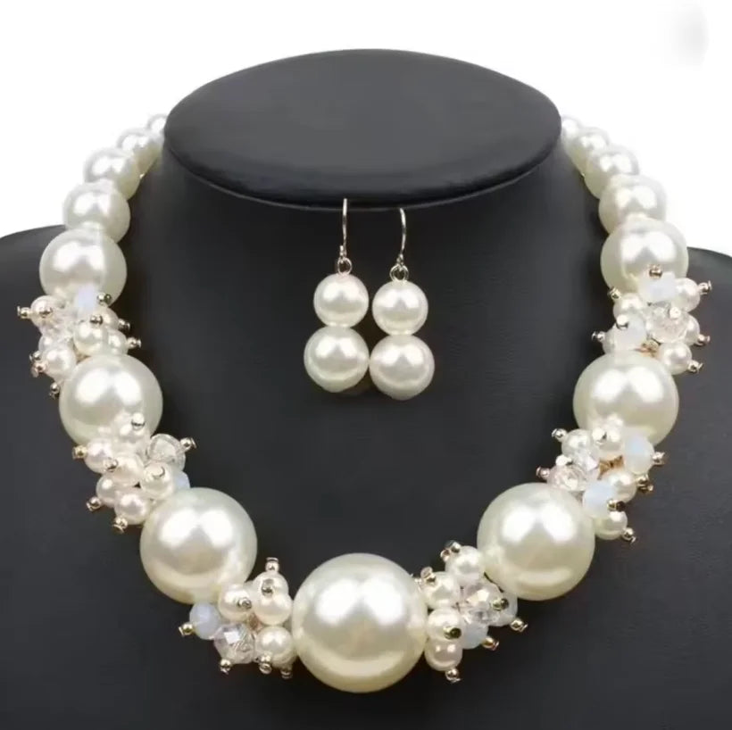 Charm Exaggerated Multi-layer Pearl Necklace Earring Women Versatile Fashion Accessories Personalized Bride Wedding Jewelry Set - JN Fashion Fusion