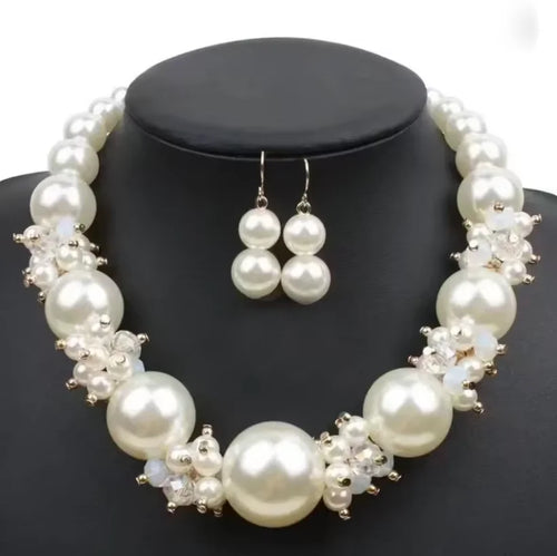 Charm Exaggerated Multi-layer Pearl Necklace Earring Women Versatile Fashion Accessories Personalized Bride Wedding Jewelry Set - JN Fashion Fusion