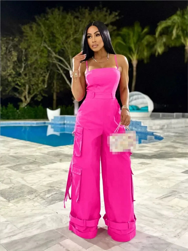 Spring Summer New Women's Sexy Sleeveless Skincare Casual Multi Pocket Workwear Jumpsuit Wide Leg Jumpsuit - JN Fashion Fusion