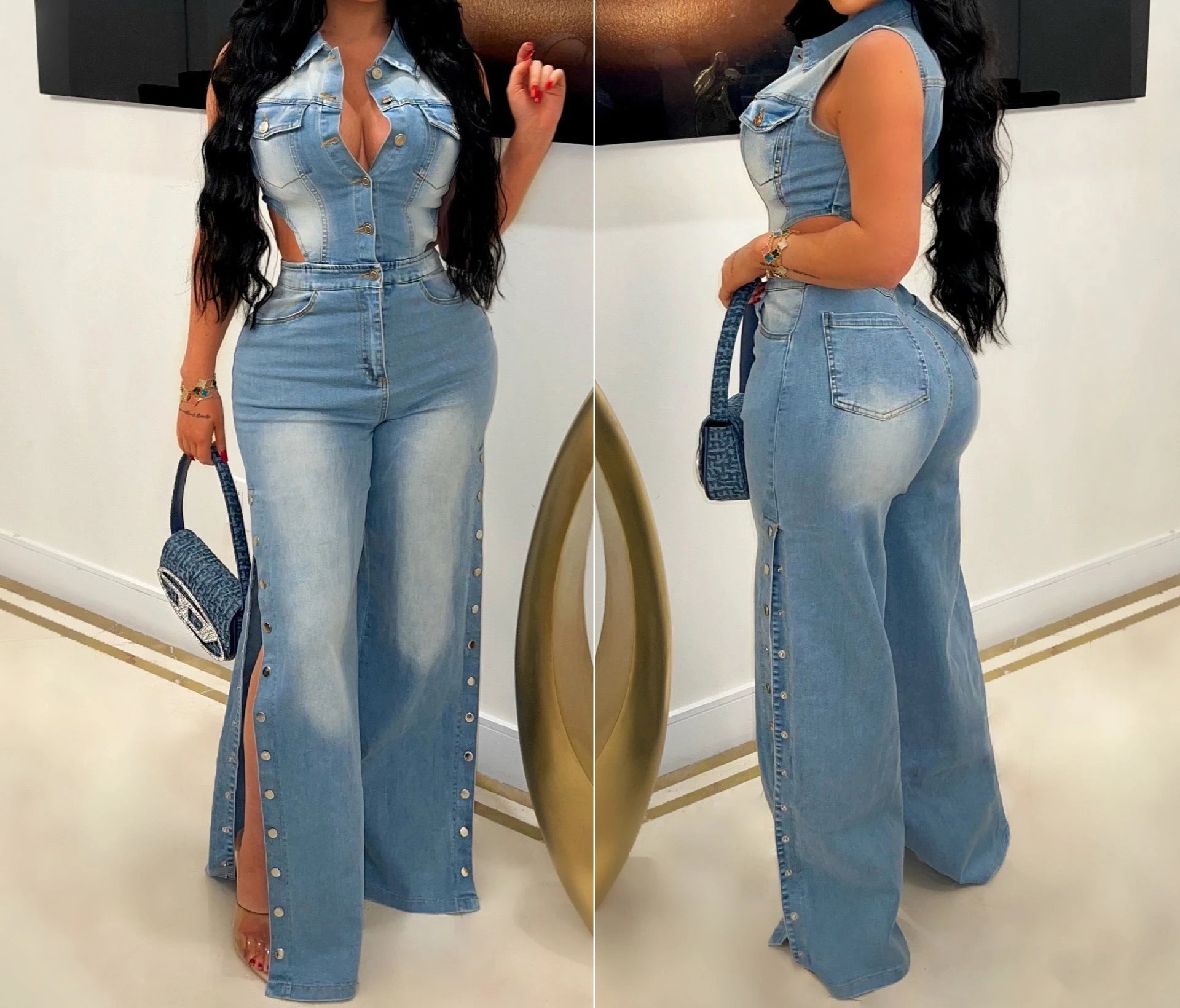Jeans Jumpsuit Women Clothes Fall 2026 Fashion Side Button Straight Leg Pants Denim Rompers Playsuits One Pieces Overalls Outfit