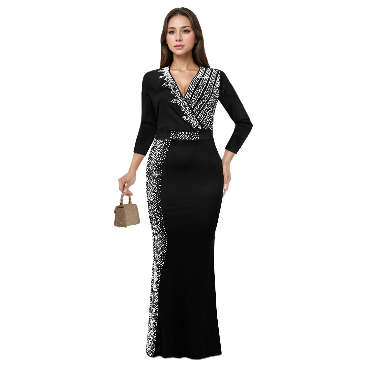 Hot Sale Of The Season Women's Waist Wrap Long Dress Temperament Solid Color Skinny Deep V Neck Lady Decor Dinner Dress Clothes - JN Fashion Fusion