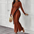 Side Slit Contrasting Long Sleeved Patchwork Pants Set Women'S Casual Suit Spring And Autumn Women'S Set - JN Fashion Fusion