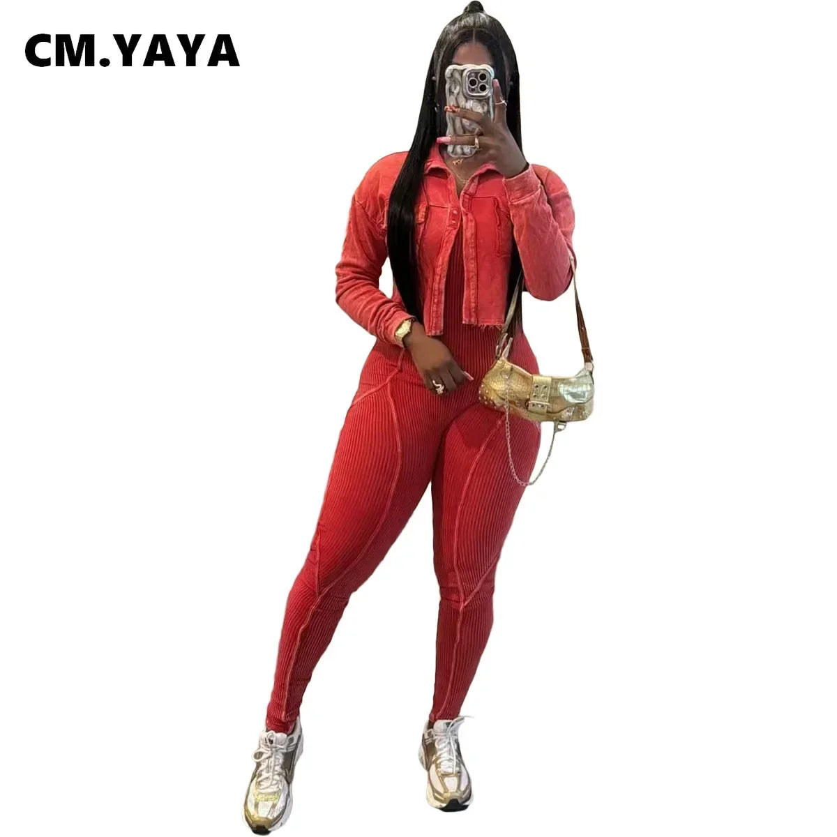 CM.YAYA Fashion Women's Set Washed Knitted Long Sleeve V-neck Coats+pencil Jumpsuits Active Two 2 Piece Set Outfits Tracksuit - JN Fashion Fusion