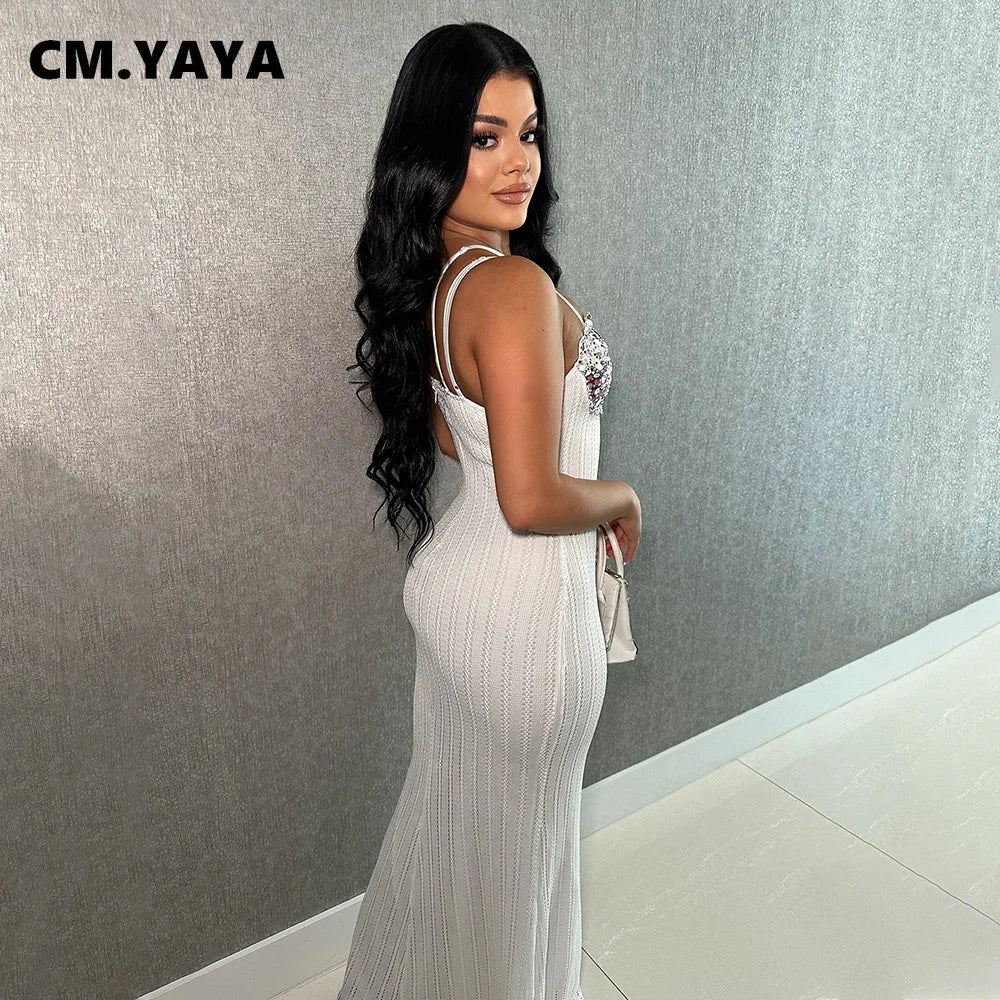 CM.YAYA Women Strapless Backless Printed Knitted Long Maxi Dress Bohemian Beach Holiday Evening Street Party Vestidos Dresses - JN Fashion Fusion