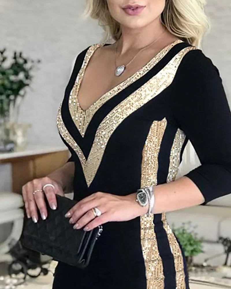 Elegant V-Neck Bodycon Dress for Women Sexy Tight Fitting Party Dress Slim Fit Clubwear Evening Gown - JN Fashion Fusion