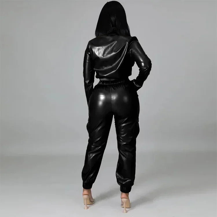 Women’s two-piece pants set with long sleeve cardigan and slim fit pencil pants, JN Fashion Fusion, with zipper fly and high street style.