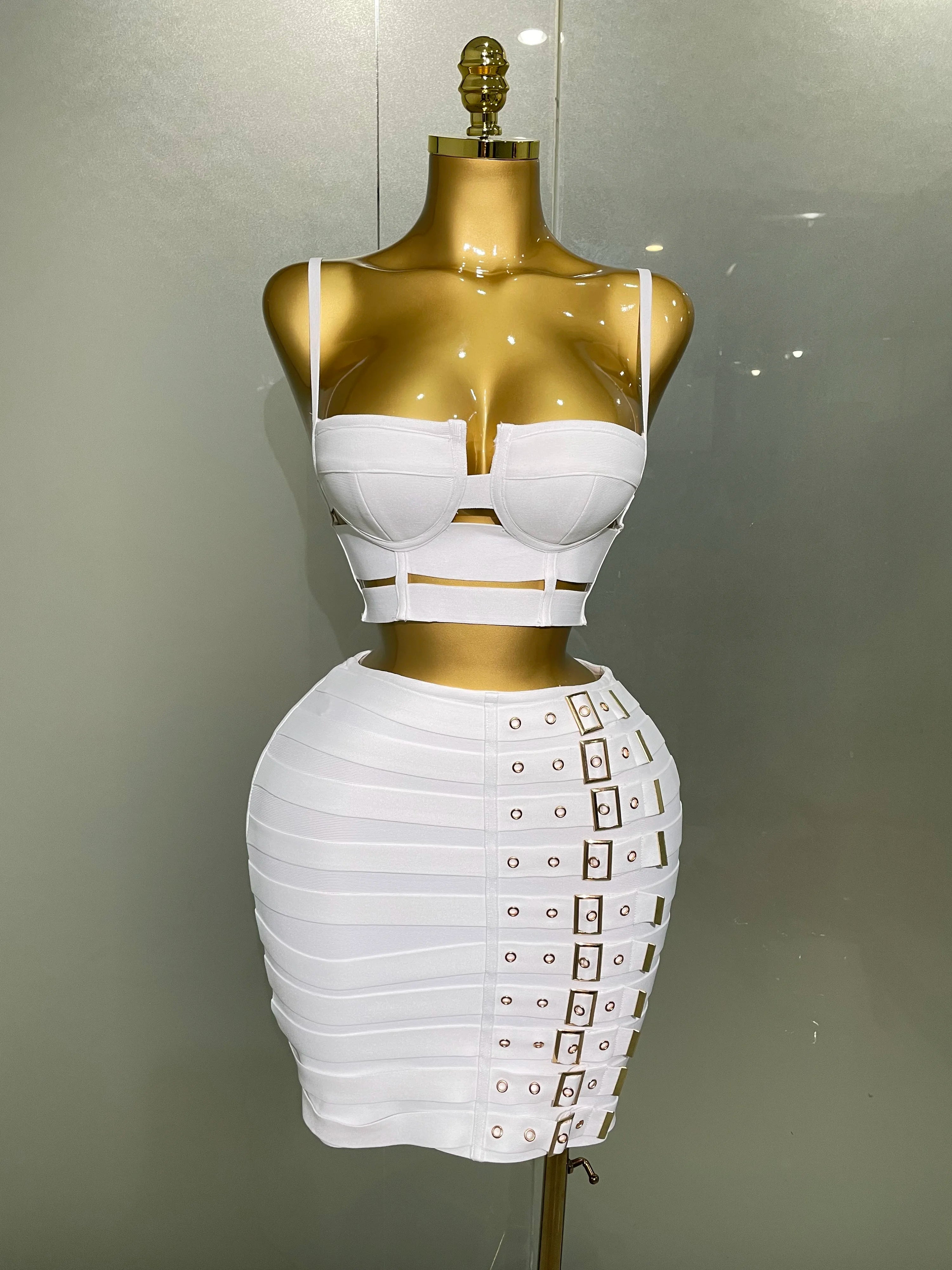 2025 New Arrival High Quality Women Sexy Bandage Tops Fashion Pencil Skirts Set Nightclub Party Celebrate Women's Set - JN Fashion Fusion