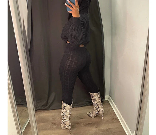2 Piece Sets Womens Outfits Fashion Long Sleeve Cable Knit Hooded Sweater & Pants Suit Streetwear 2024 Autumn Winter Casual New - JN Fashion Fusion