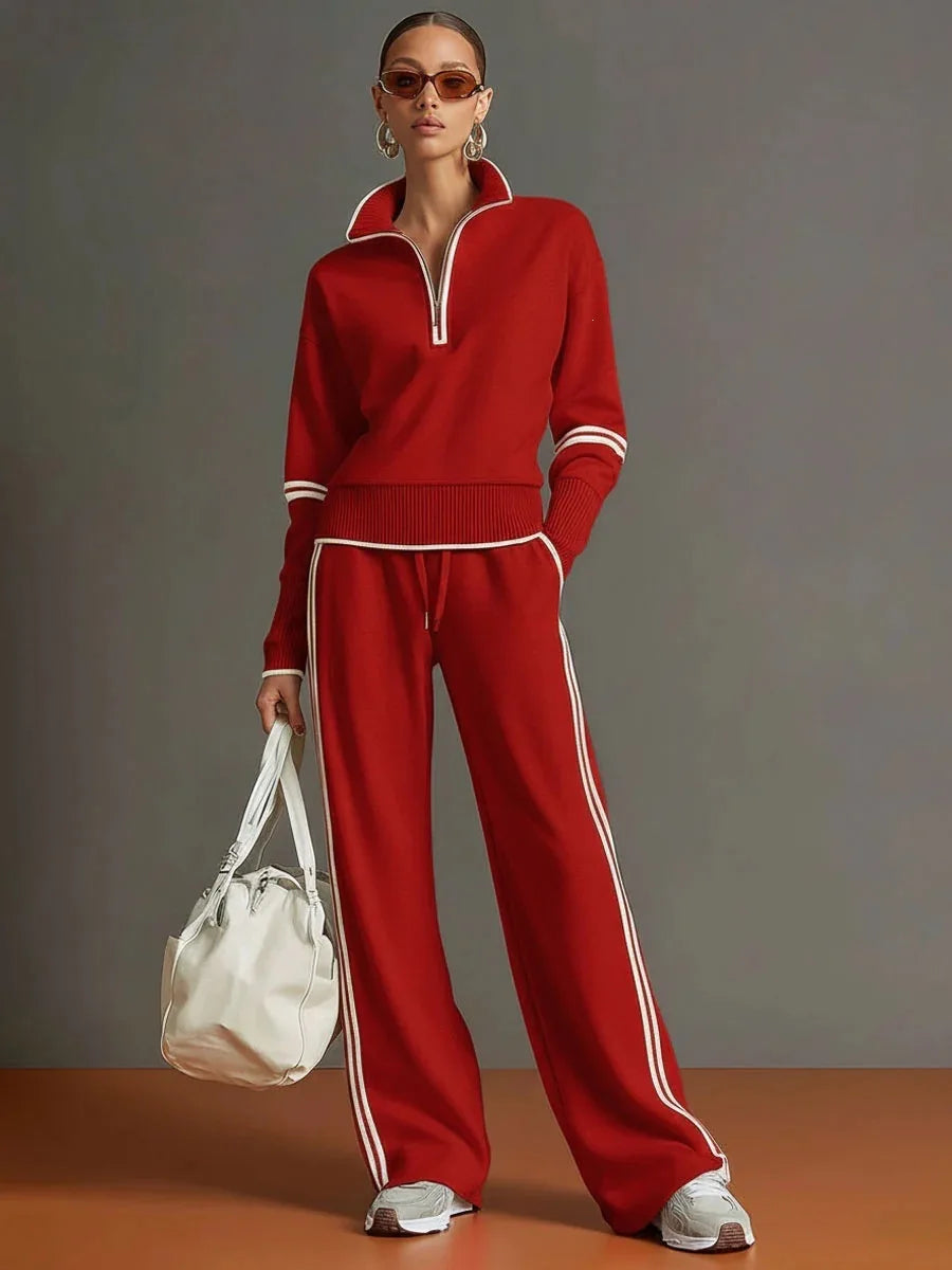 Casual striped hoodie and wide-leg pants two-piece set for women, featuring color blocking design, by JN Fashion Fusion.