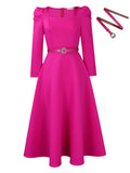Vintage Spring Autumn Formal Evening Long Sleeve Midi Dresses Women Bubble A Line Pleated Big Bottom Wedding Party Dress