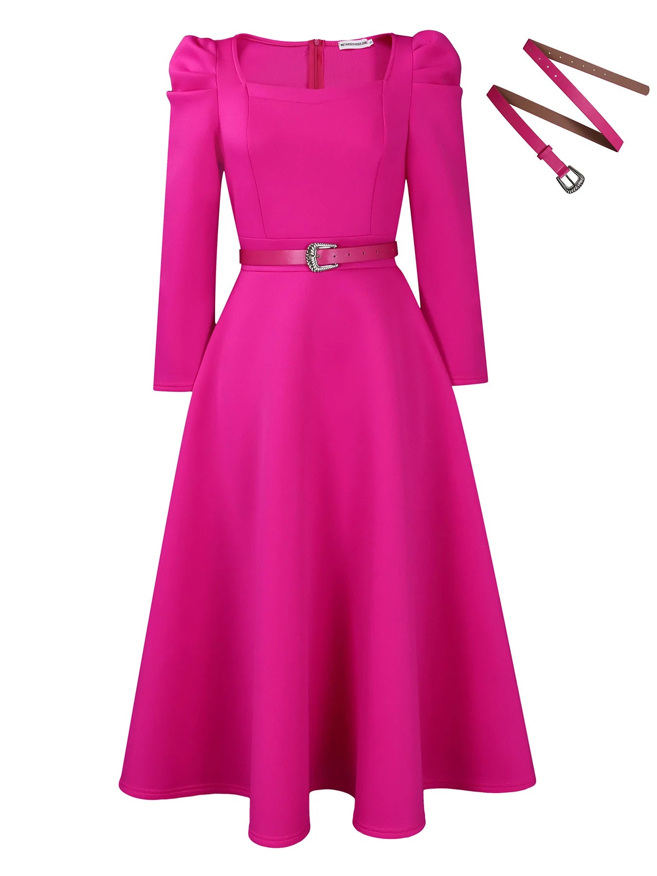 Vintage Spring Autumn Formal Evening Long Sleeve Midi Dresses Women Bubble A Line Pleated Big Bottom Wedding Party Dress
