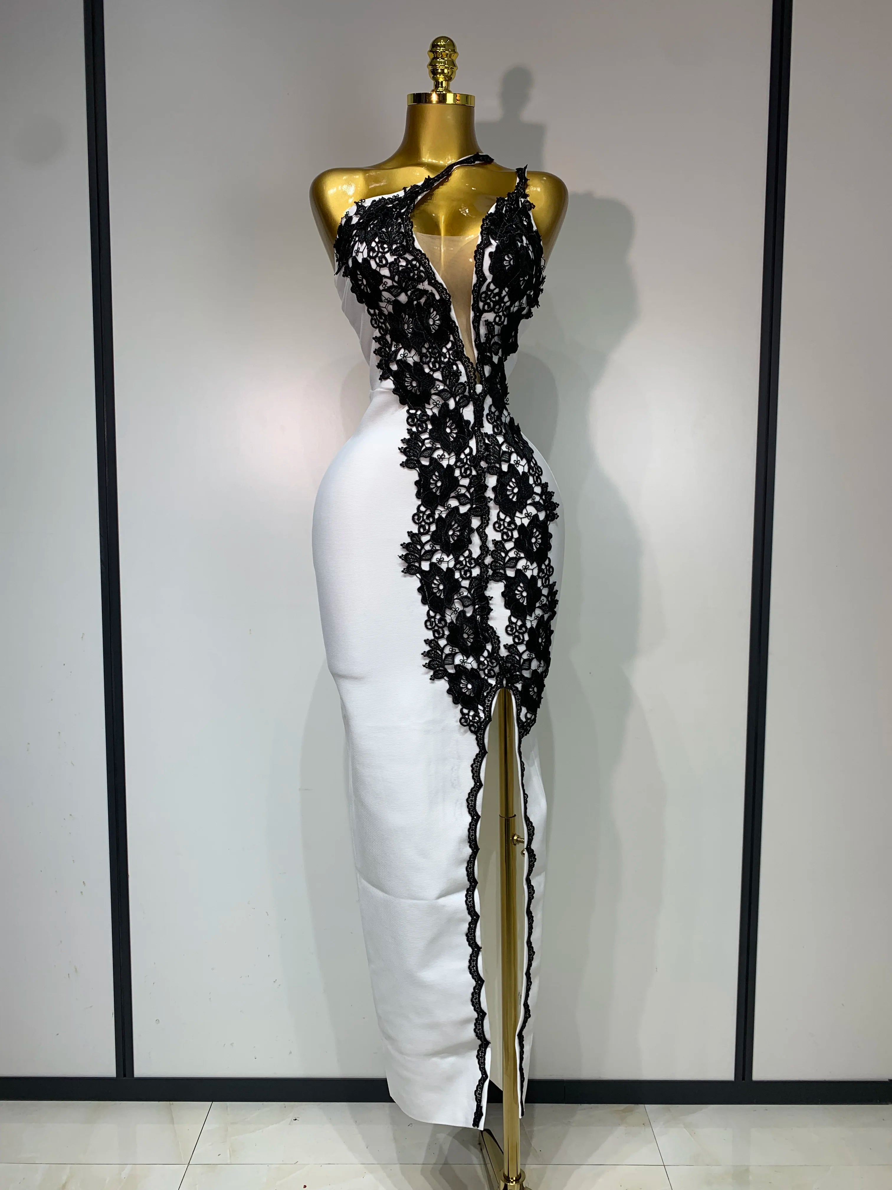 Women New Designer Black Lace Bodycon Bandage Dress Luxury Birthday Party Dresses Elegant Long Celebrity Evening Prom Gowns - JN Fashion Fusion